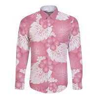 Pink Aloha Hawaii Long Sleeve Button Shirt Monstera Hibiscus Plumeria Seamless Vibes - Polynesian Pride