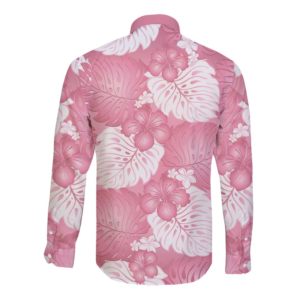 Pink Aloha Hawaii Long Sleeve Button Shirt Monstera Hibiscus Plumeria Seamless Vibes - Polynesian Pride
