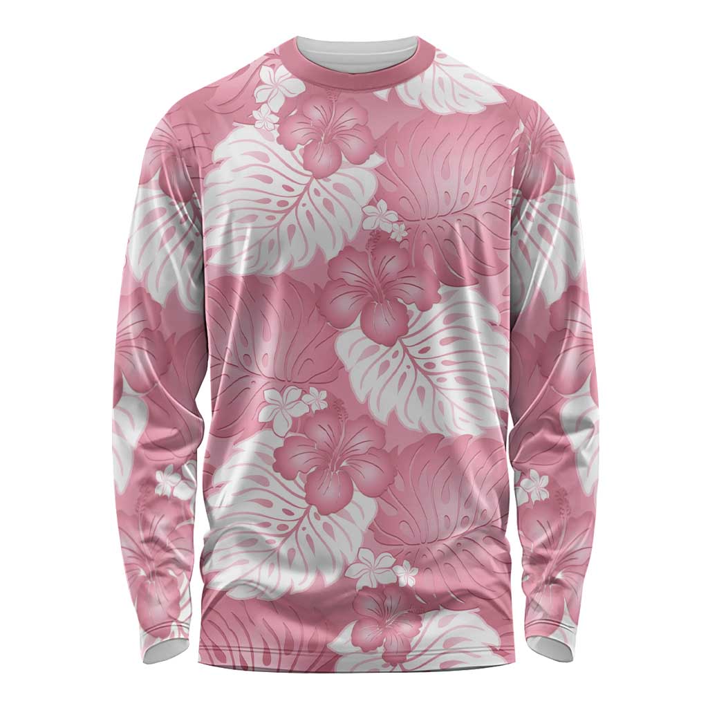 Pink Aloha Hawaii Long Sleeve Shirt Monstera Hibiscus Plumeria Seamless Vibes - Polynesian Pride