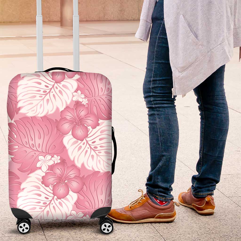 Pink Aloha Hawaii Luggage Cover Monstera Hibiscus Plumeria Seamless Vibes - Polynesian Pride