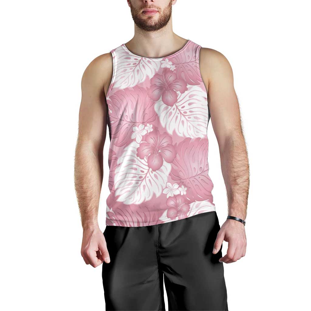 Pink Aloha Hawaii Men Tank Top Monstera Hibiscus Plumeria Seamless Vibes - Polynesian Pride