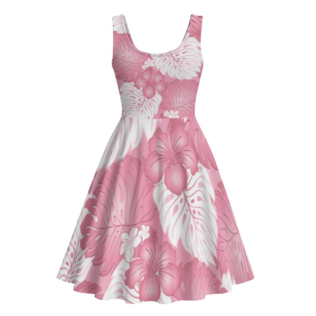Pink Aloha Hawaii Midi Dress Monstera Hibiscus Plumeria Seamless Vibes - Polynesian Pride