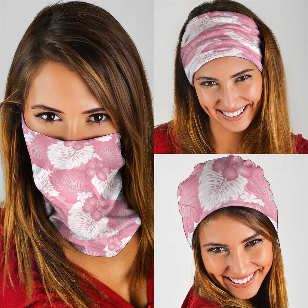 Pink Aloha Hawaii Neck Gaiter Monstera Hibiscus Plumeria Seamless Vibes LT14