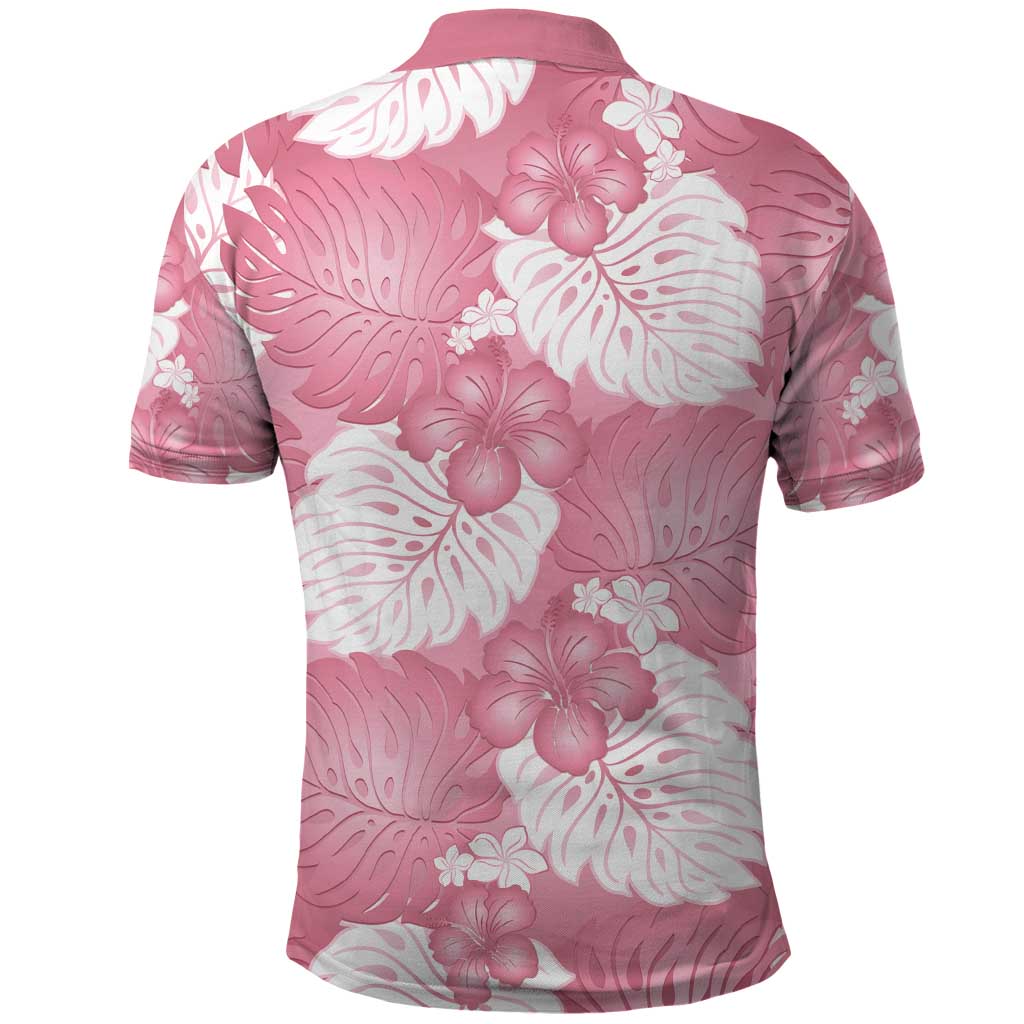 Pink Aloha Hawaii Polo Shirt Monstera Hibiscus Plumeria Seamless Vibes - Polynesian Pride