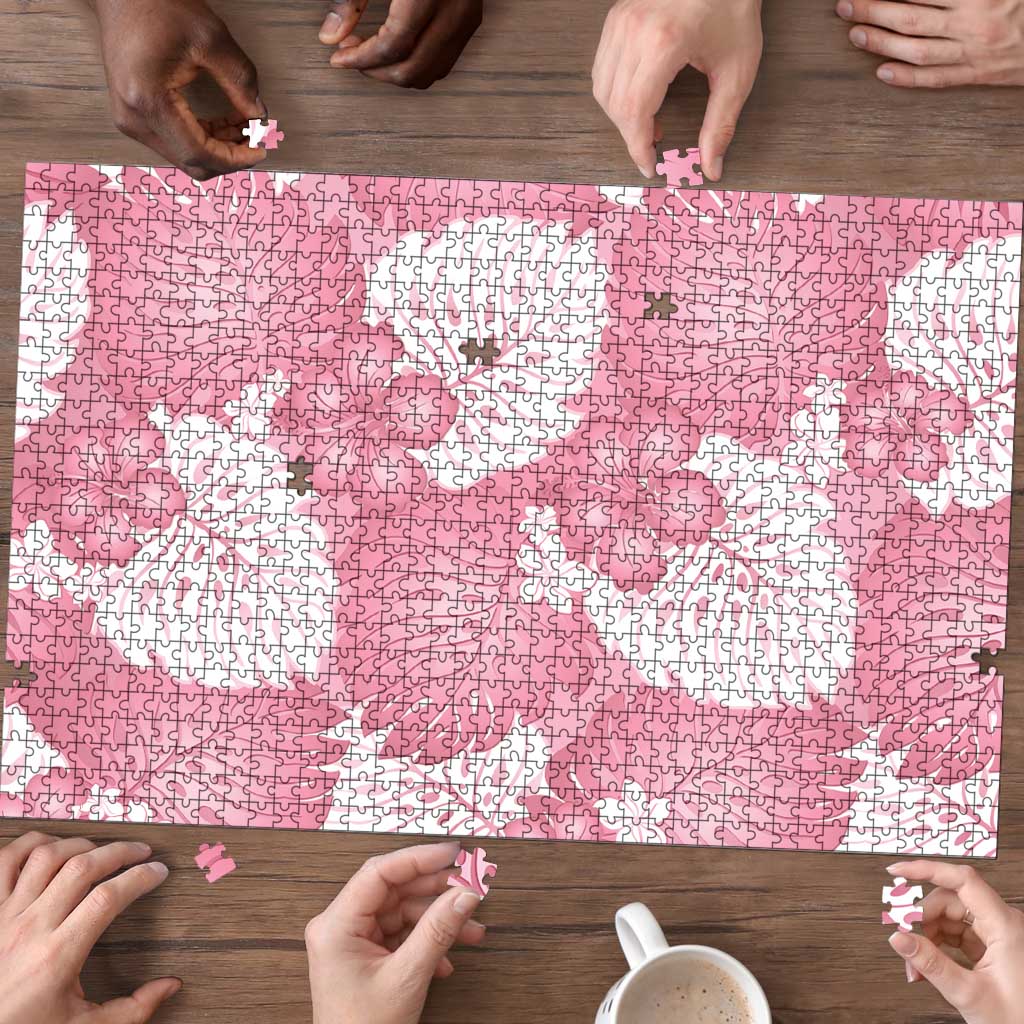 Pink Aloha Hawaii Puzzle Monstera Hibiscus Plumeria Seamless Vibes - Polynesian Pride
