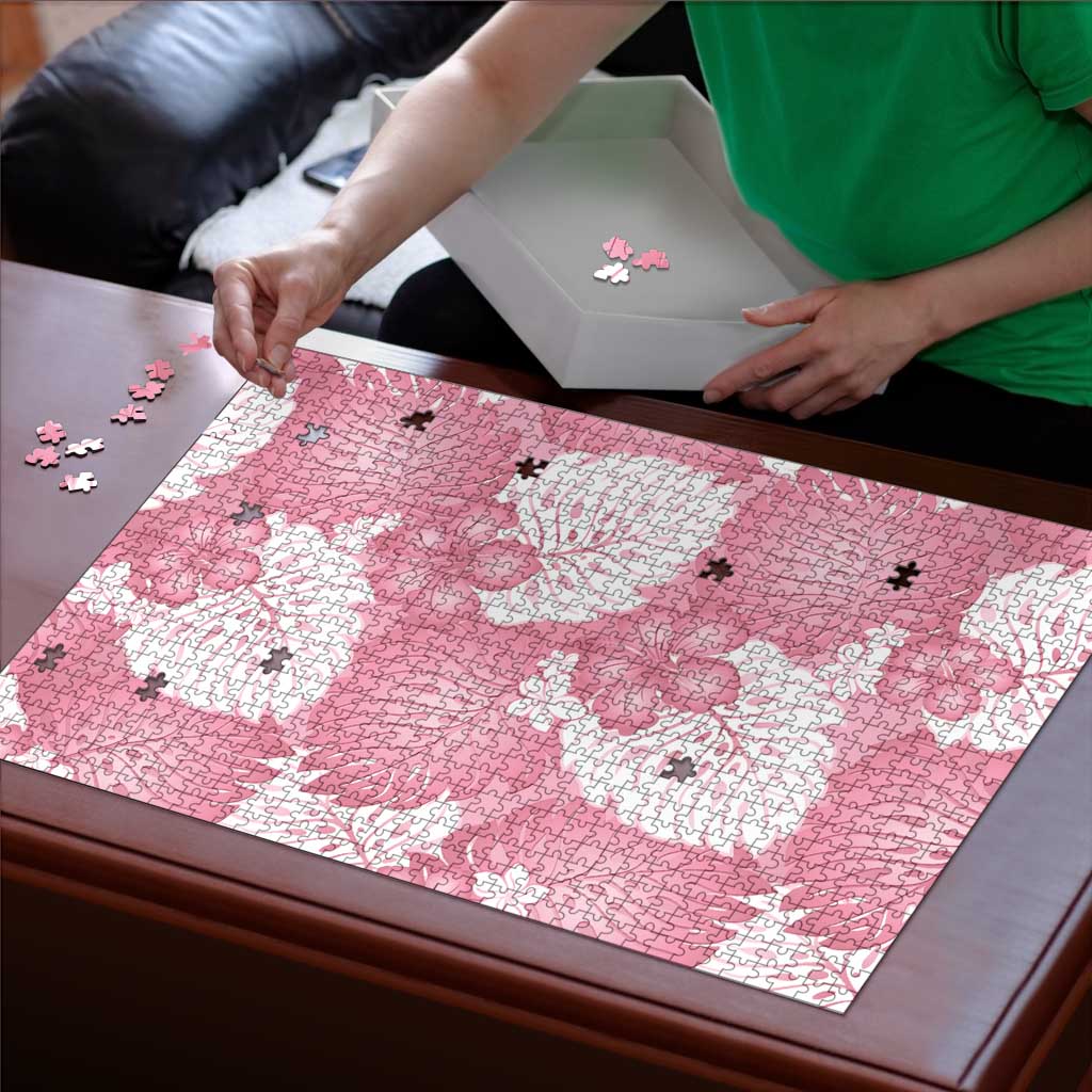 Pink Aloha Hawaii Puzzle Monstera Hibiscus Plumeria Seamless Vibes - Polynesian Pride