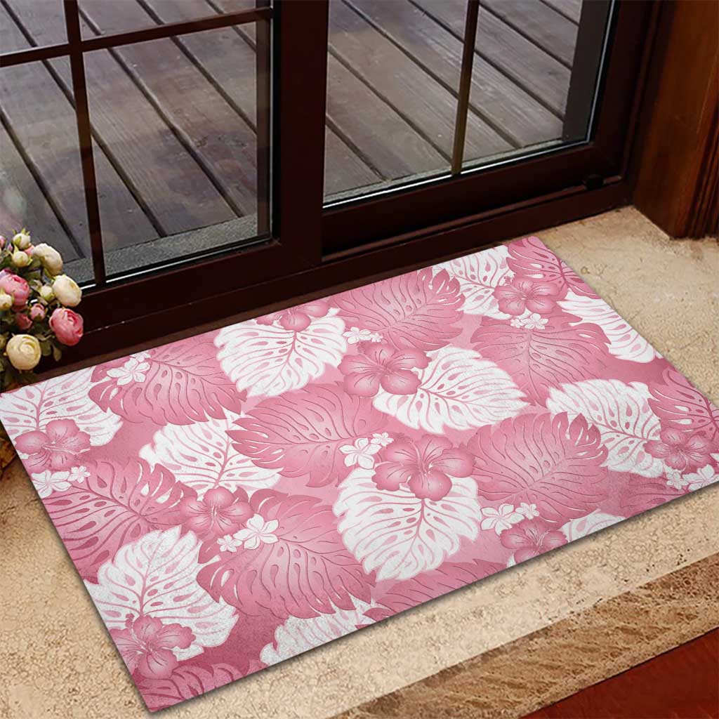 Pink Aloha Hawaii Rubber Doormat Monstera Hibiscus Plumeria Seamless Vibes - Polynesian Pride