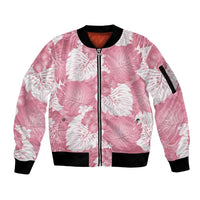 Pink Aloha Hawaii Sleeve Zip Bomber Jacket Monstera Hibiscus Plumeria Seamless Vibes - Polynesian Pride