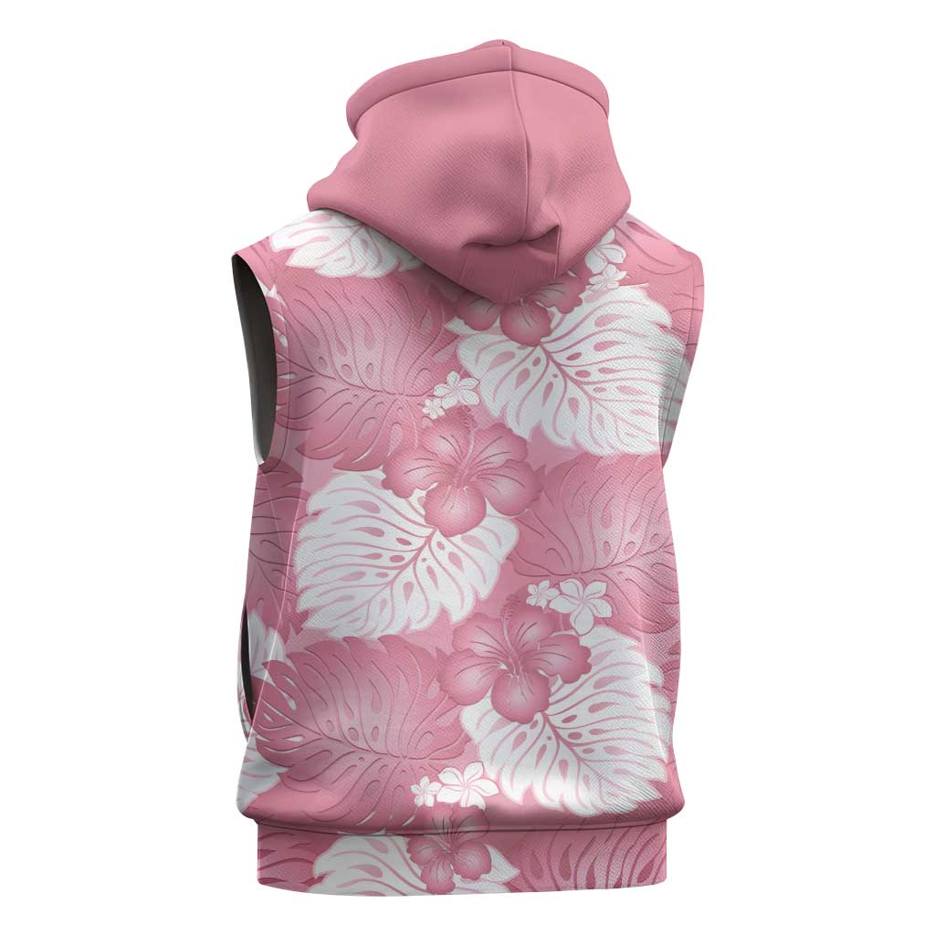 Pink Aloha Hawaii Sleeveless Hoodie Monstera Hibiscus Plumeria Seamless Vibes - Polynesian Pride