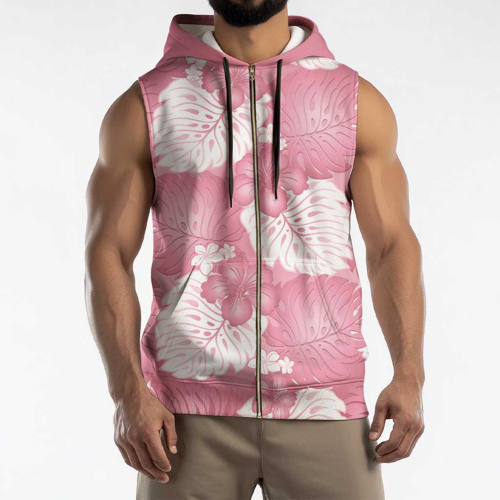 Pink Aloha Hawaii Sleeveless Zip Hoodie Monstera Hibiscus Plumeria Seamless Vibes - Polynesian Pride