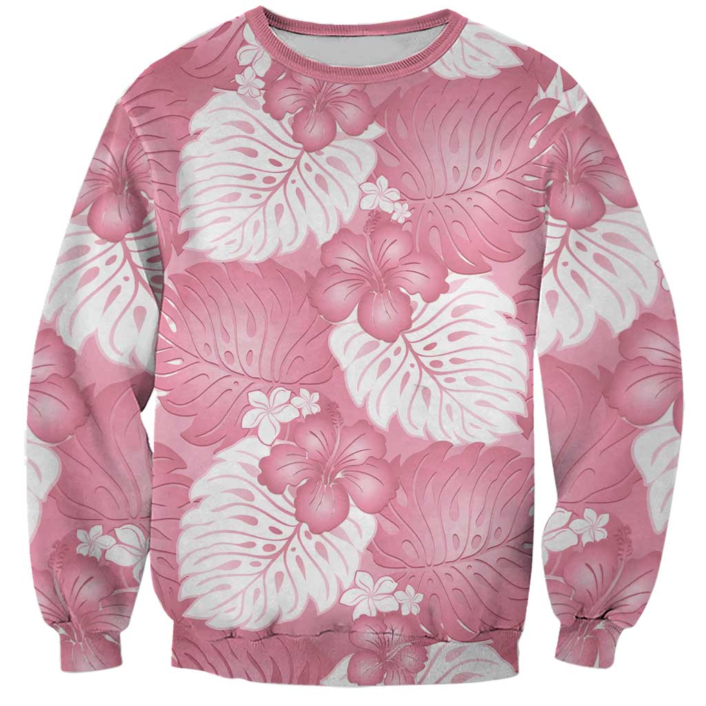 Pink Aloha Hawaii Sweatshirt Monstera Hibiscus Plumeria Seamless Vibes - Polynesian Pride