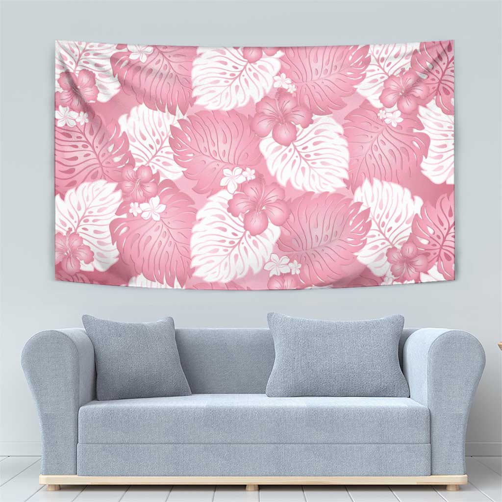 Pink Aloha Hawaii Tapestry Monstera Hibiscus Plumeria Seamless Vibes - Polynesian Pride