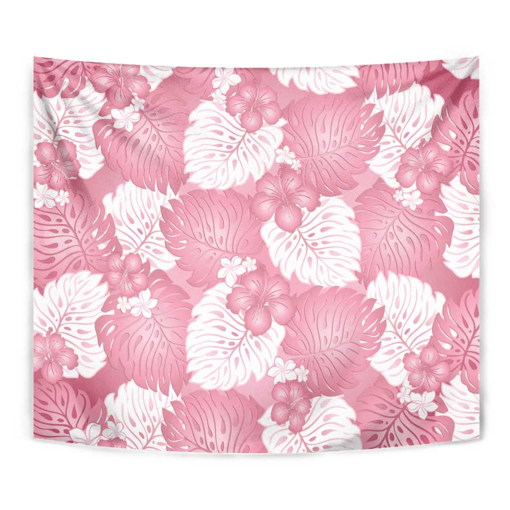 Pink Aloha Hawaii Tapestry Monstera Hibiscus Plumeria Seamless Vibes - Polynesian Pride