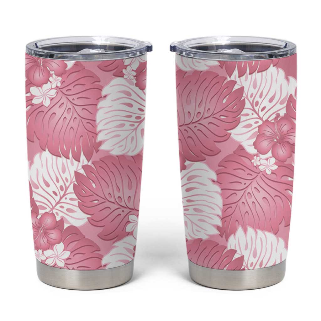 Pink Aloha Hawaii Tumbler Cup Monstera Hibiscus Plumeria Seamless Vibes - Polynesian Pride