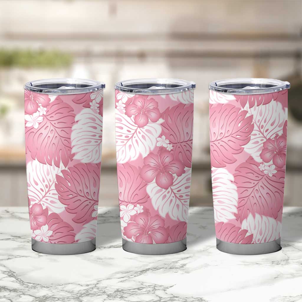 Pink Aloha Hawaii Tumbler Cup Monstera Hibiscus Plumeria Seamless Vibes - Polynesian Pride