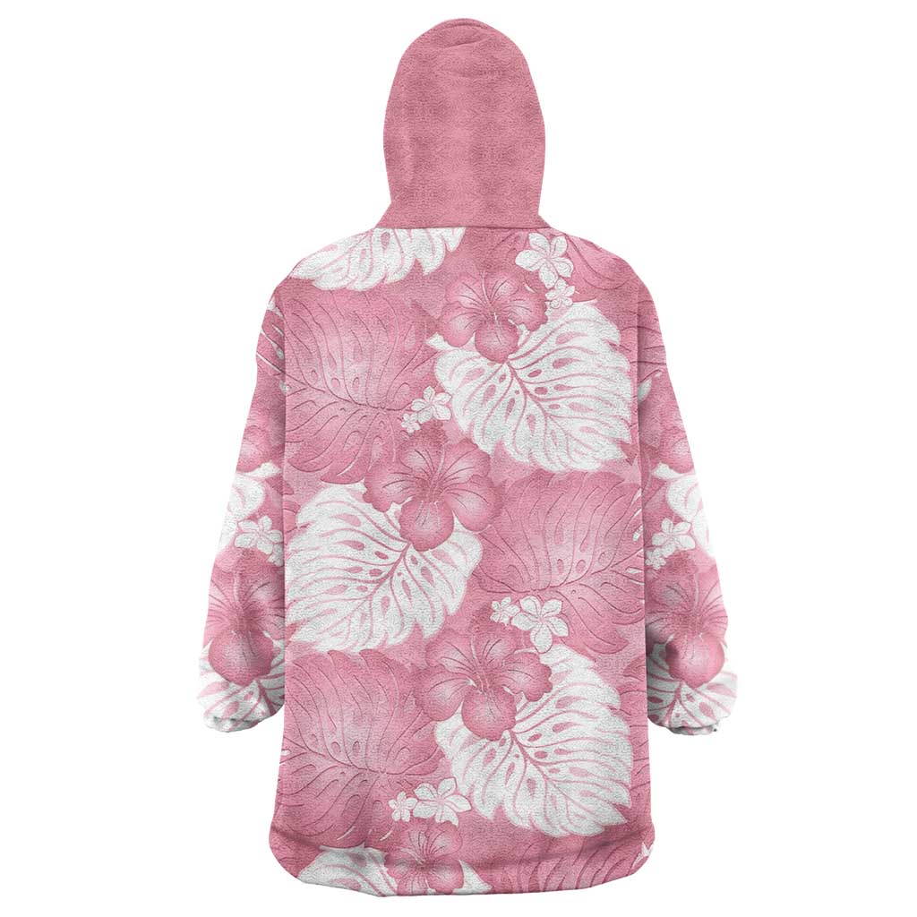Pink Aloha Hawaii Wearable Blanket Hoodie Monstera Hibiscus Plumeria Seamless Vibes - Polynesian Pride