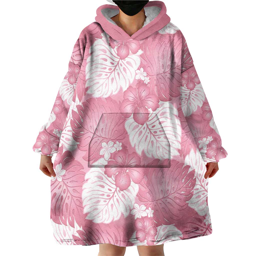 Pink Aloha Hawaii Wearable Blanket Hoodie Monstera Hibiscus Plumeria Seamless Vibes - Polynesian Pride