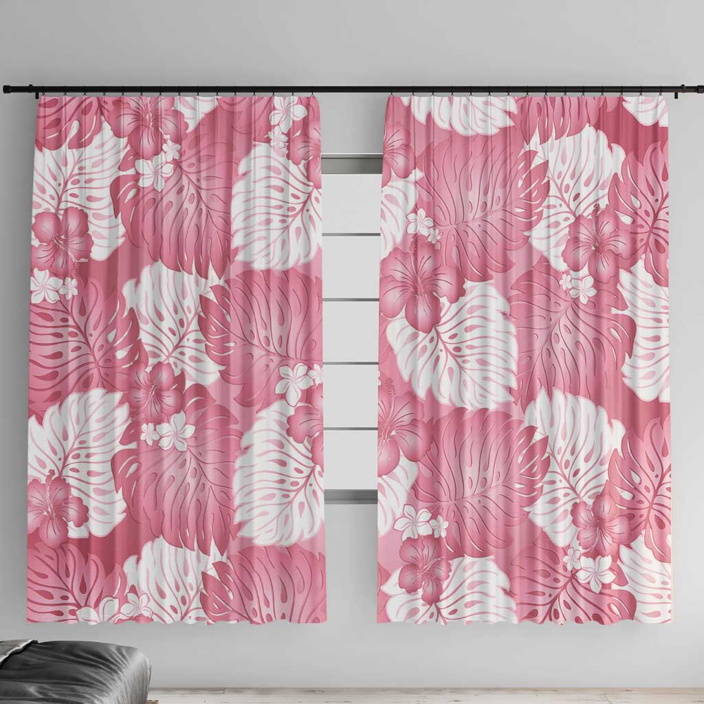 Pink Aloha Hawaii Window Curtain Monstera Hibiscus Plumeria Seamless Vibes - Polynesian Pride