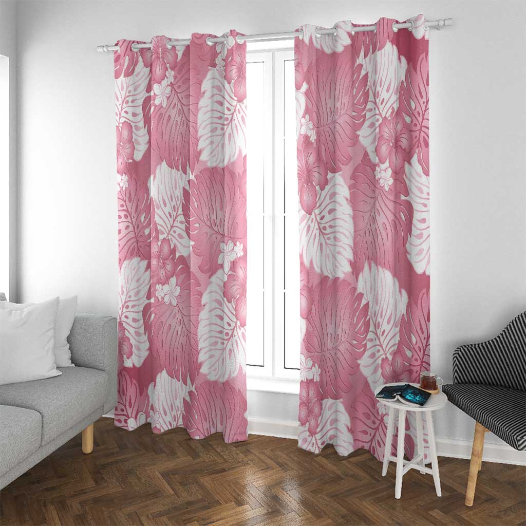 Pink Aloha Hawaii Window Curtain Monstera Hibiscus Plumeria Seamless Vibes - Polynesian Pride