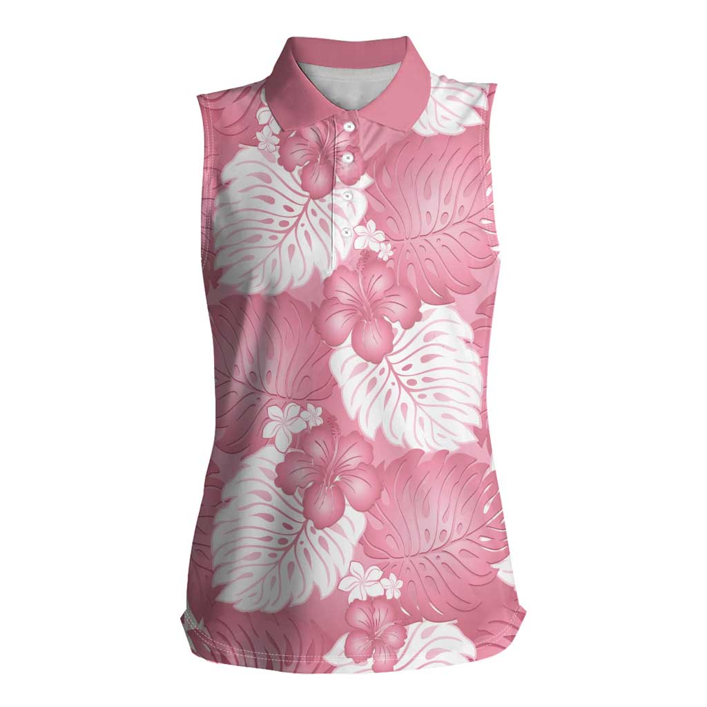 Pink Aloha Hawaii Women Sleeveless Polo Shirt Monstera Hibiscus Plumeria Seamless Vibes - Polynesian Pride