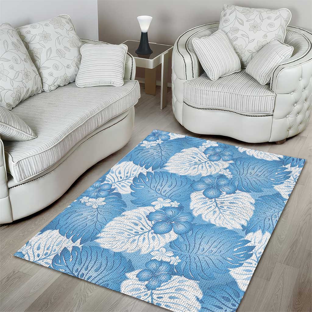 Blue Aloha Hawaii Area Rug Monstera Hibiscus Plumeria Seamless Vibes - Polynesian Pride