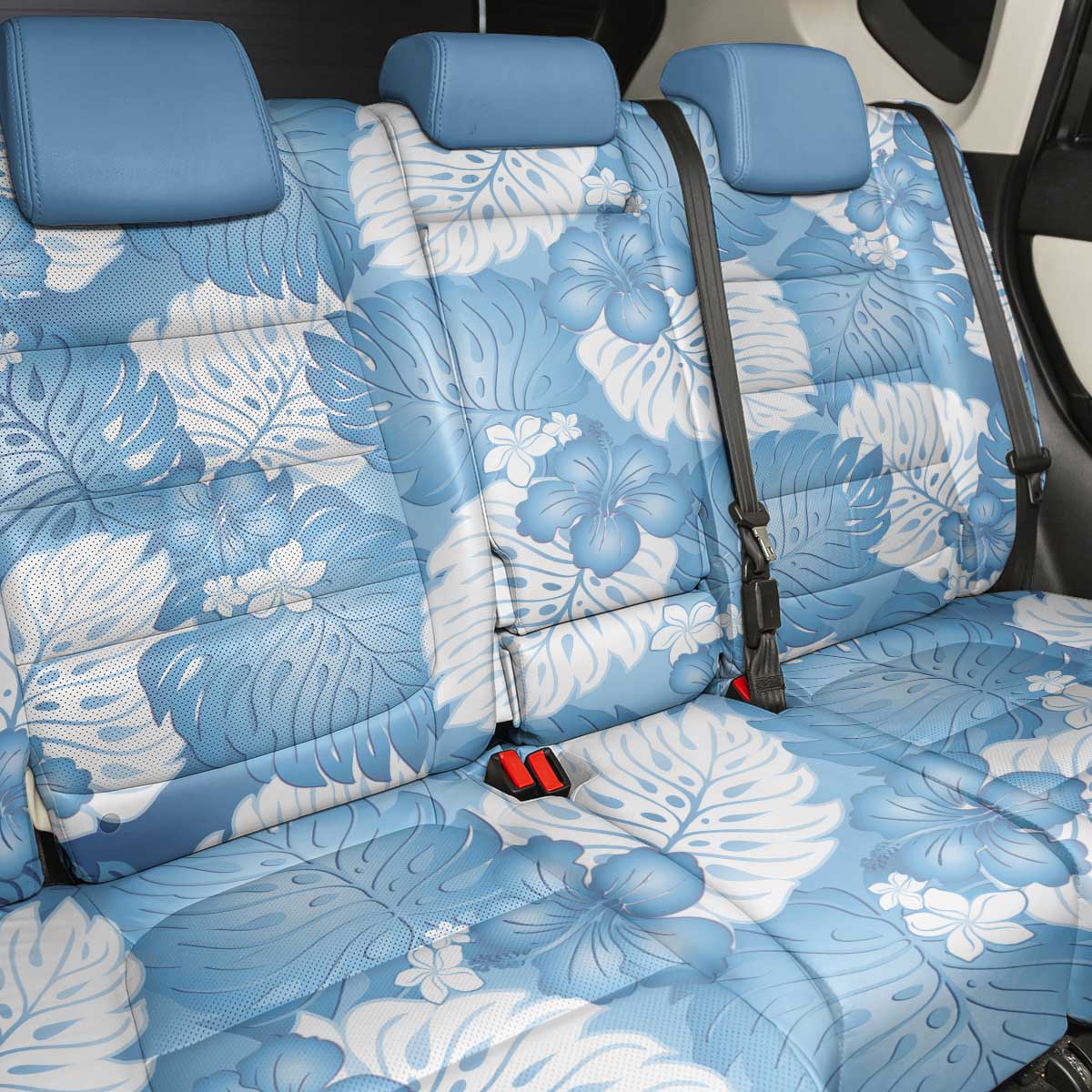 Blue Aloha Hawaii Back Car Seat Cover Monstera Hibiscus Plumeria Seamless Vibes - Polynesian Pride