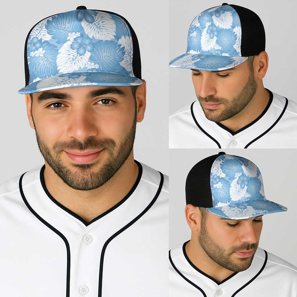 Blue Aloha Hawaii Baseball Net Cap Monstera Hibiscus Plumeria Seamless Vibes - Polynesian Pride