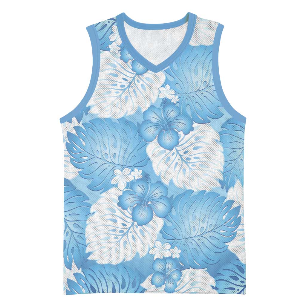 Blue Aloha Hawaii Basketball Jersey Monstera Hibiscus Plumeria Seamless Vibes - Polynesian Pride