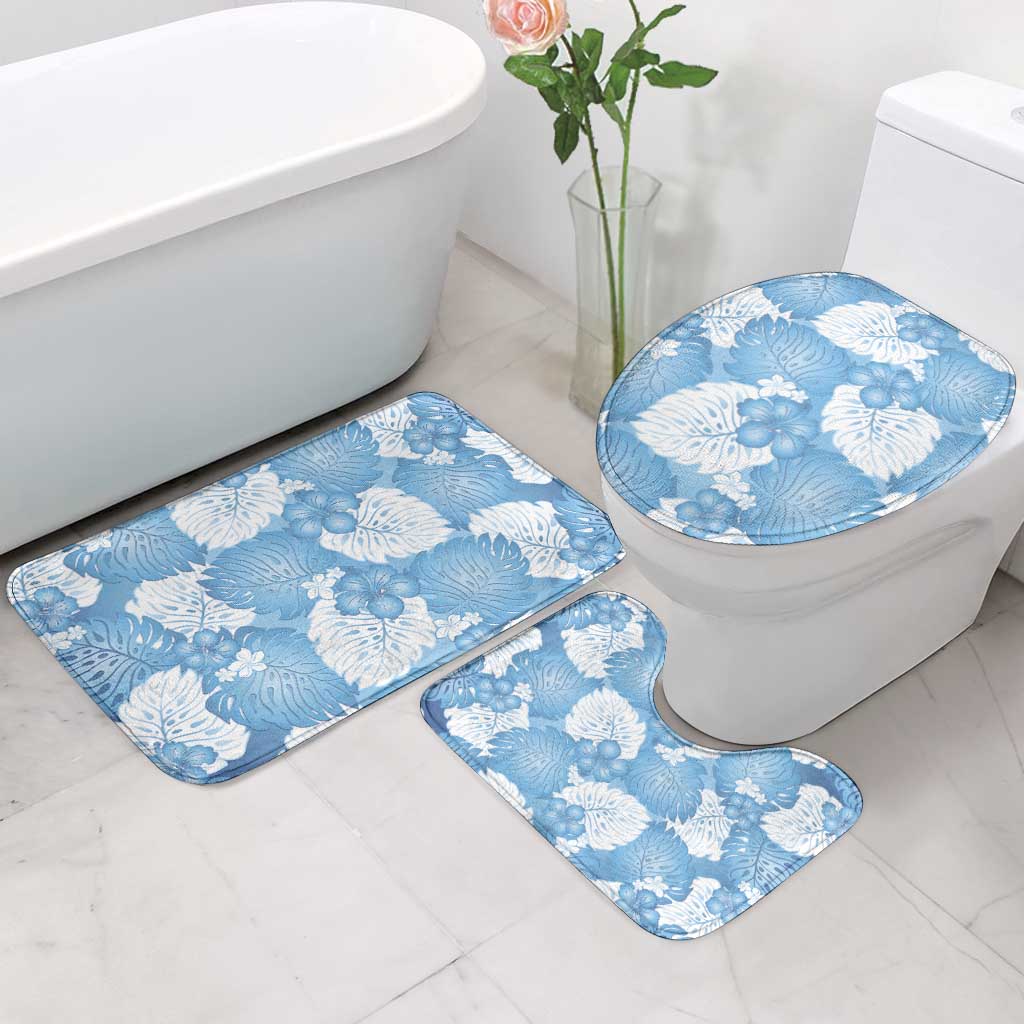Blue Aloha Hawaii Bathroom Set Monstera Hibiscus Plumeria Seamless Vibes - Polynesian Pride