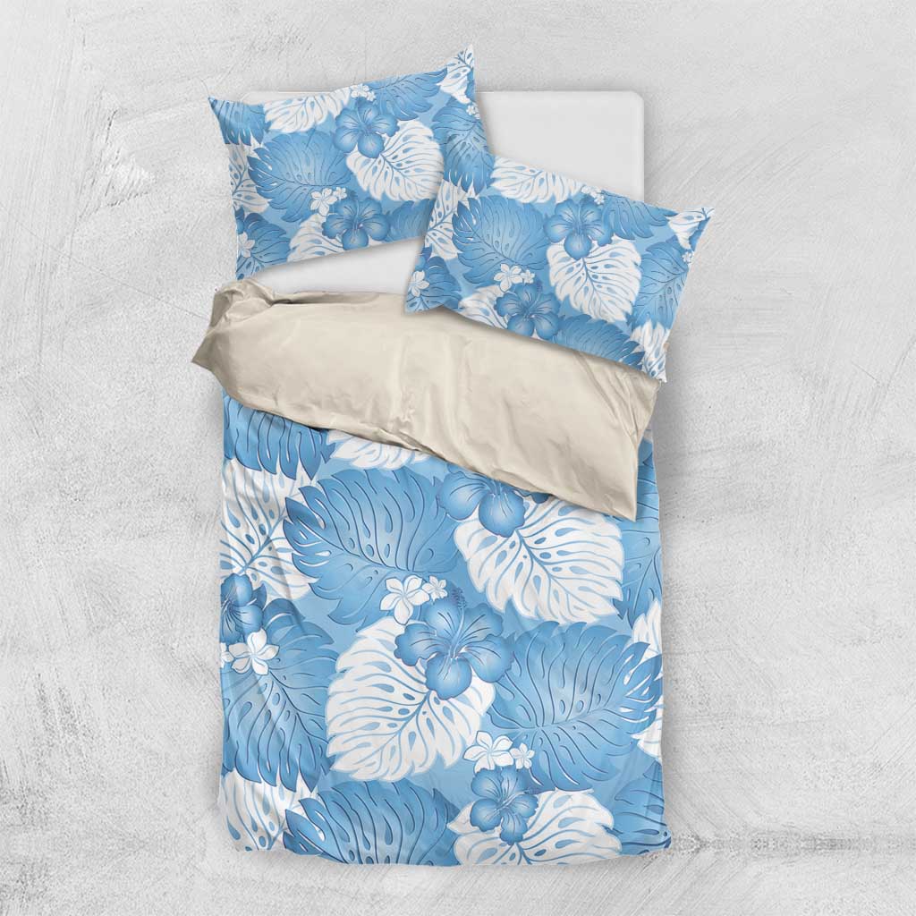Blue Aloha Hawaii Bedding Set Monstera Hibiscus Plumeria Seamless Vibes - Polynesian Pride