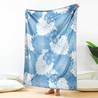 Blue Aloha Hawaii Blanket Monstera Hibiscus Plumeria Seamless Vibes - Polynesian Pride
