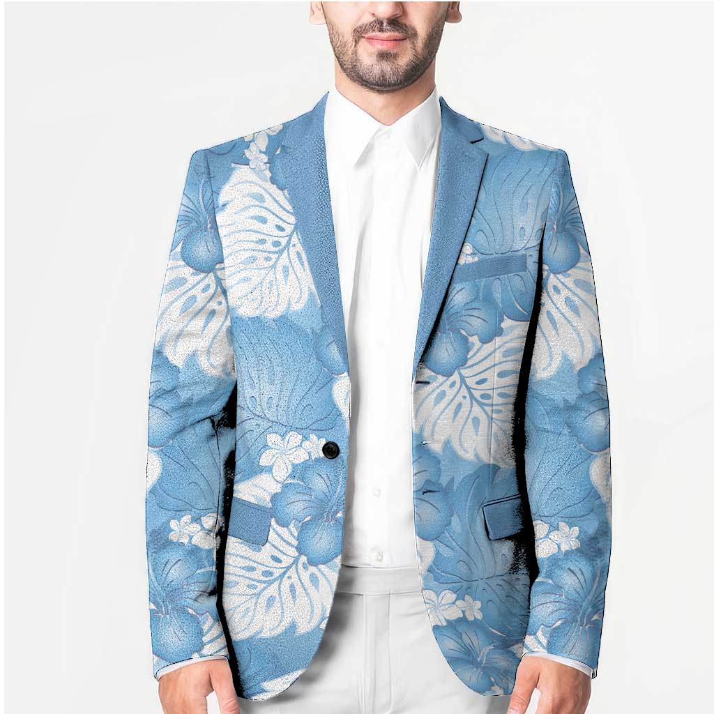 Blue Aloha Hawaii Blazer Monstera Hibiscus Plumeria Seamless Vibes - Polynesian Pride