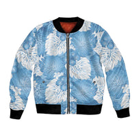 Blue Aloha Hawaii Bomber Jacket Monstera Hibiscus Plumeria Seamless Vibes - Polynesian Pride