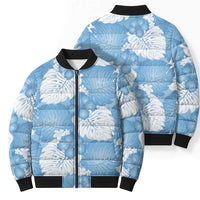 Blue Aloha Hawaii Bomber Puffer Jacket Monstera Hibiscus Plumeria Seamless Vibes - Polynesian Pride