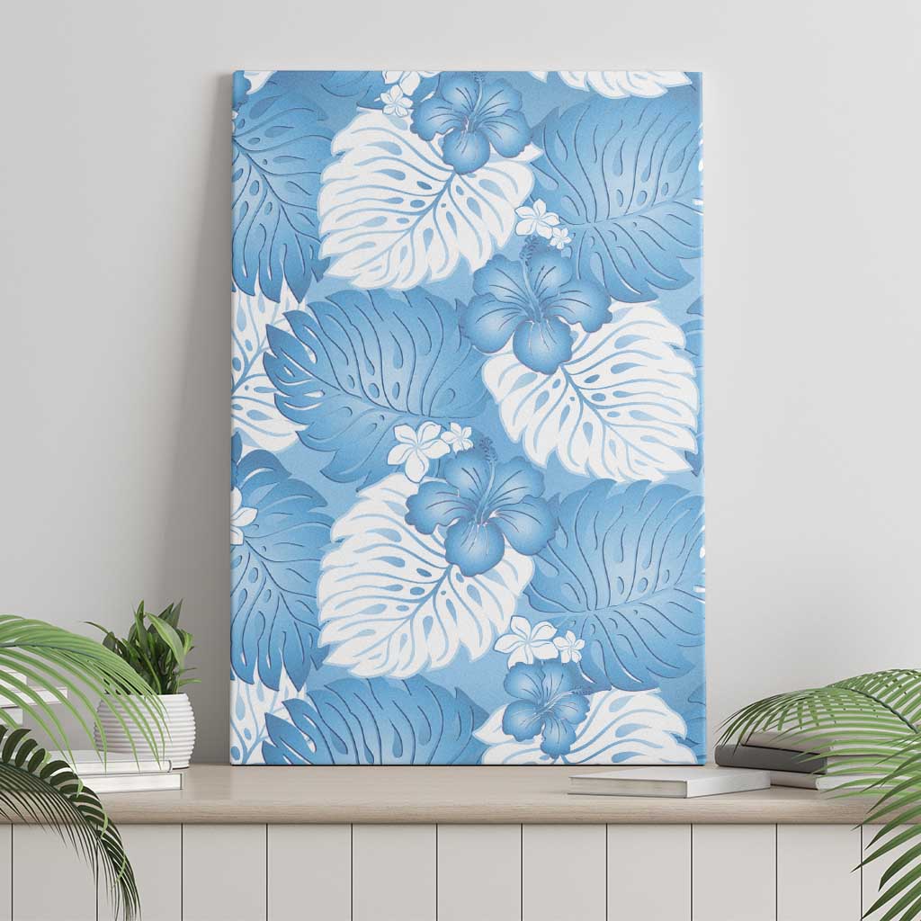 Blue Aloha Hawaii Canvas Wall Art Monstera Hibiscus Plumeria Seamless Vibes - Polynesian Pride