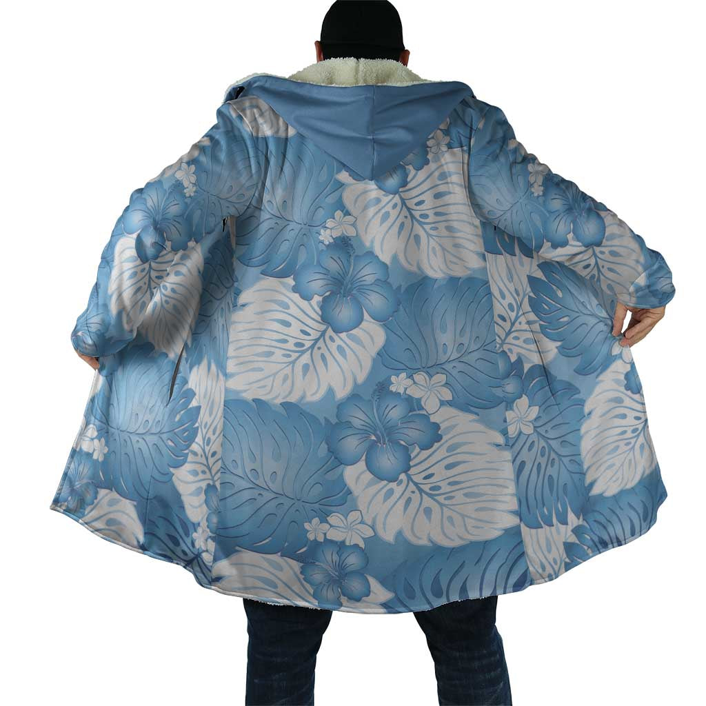 Blue Aloha Hawaii Cloak Monstera Hibiscus Plumeria Seamless Vibes - Polynesian Pride