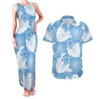 Blue Aloha Hawaii Couples Matching Tank Maxi Dress and Hawaiian Shirt Monstera Hibiscus Plumeria Seamless Vibes - Polynesian Pride