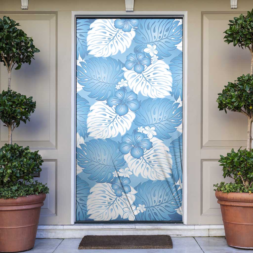 Blue Aloha Hawaii Door Cover Monstera Hibiscus Plumeria Seamless Vibes - Polynesian Pride