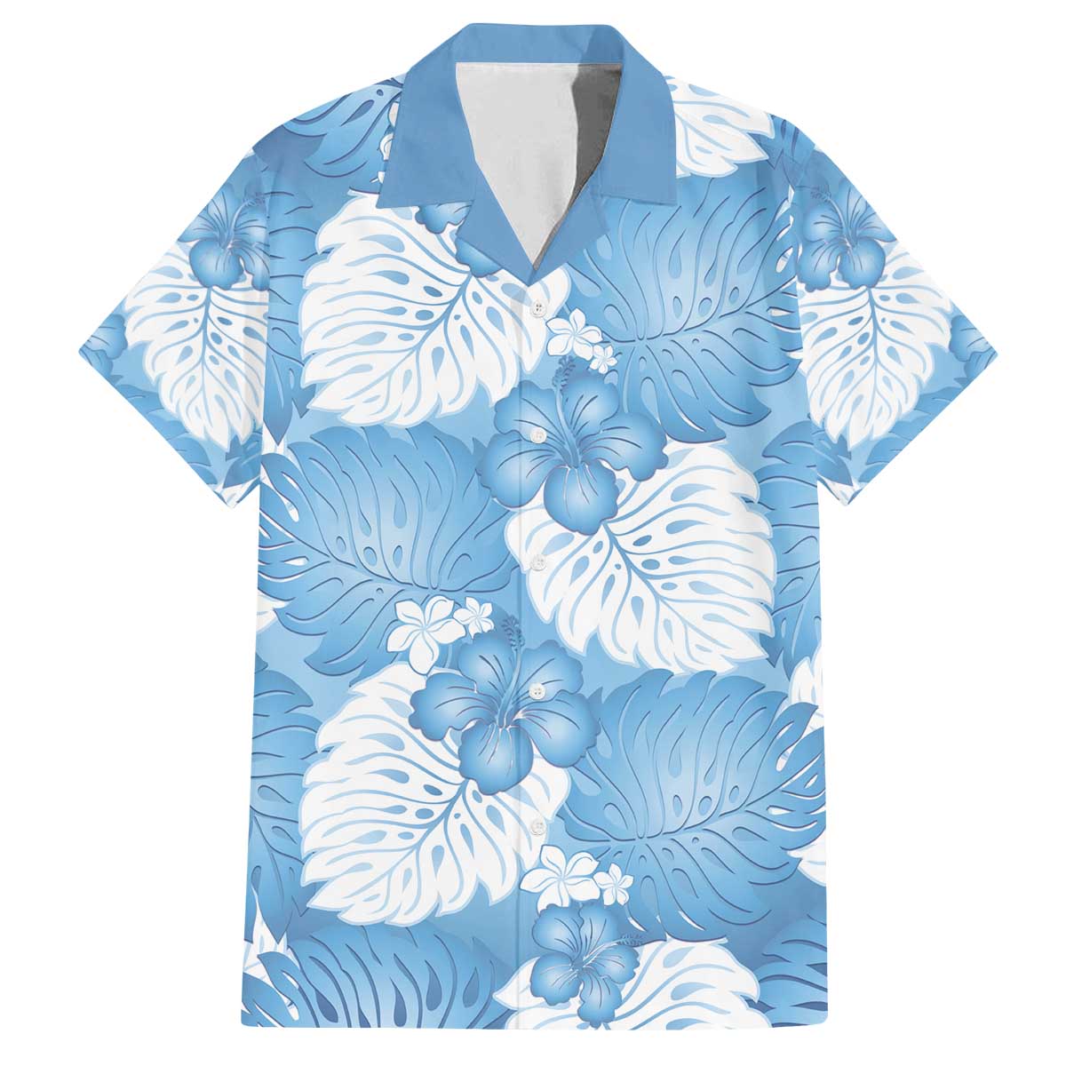 Blue Aloha Hawaii Family Matching Off The Shoulder Long Sleeve Dress and Hawaiian Shirt Monstera Hibiscus Plumeria Seamless Vibes - Polynesian Pride