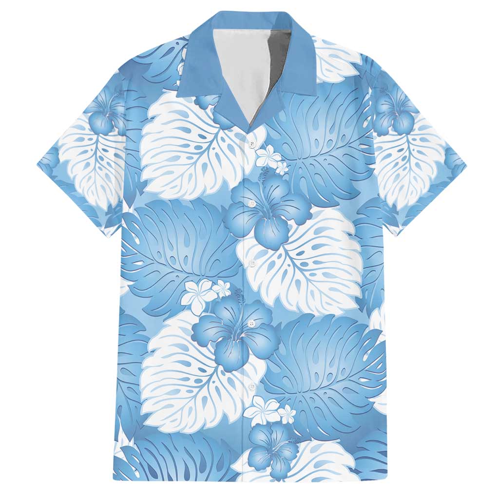 Blue Aloha Hawaii Family Matching Short Sleeve Bodycon Dress and Hawaiian Shirt Monstera Hibiscus Plumeria Seamless Vibes - Polynesian Pride