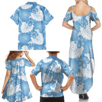 Blue Aloha Hawaii Family Matching Summer Maxi Dress and Hawaiian Shirt Monstera Hibiscus Plumeria Seamless Vibes - Polynesian Pride