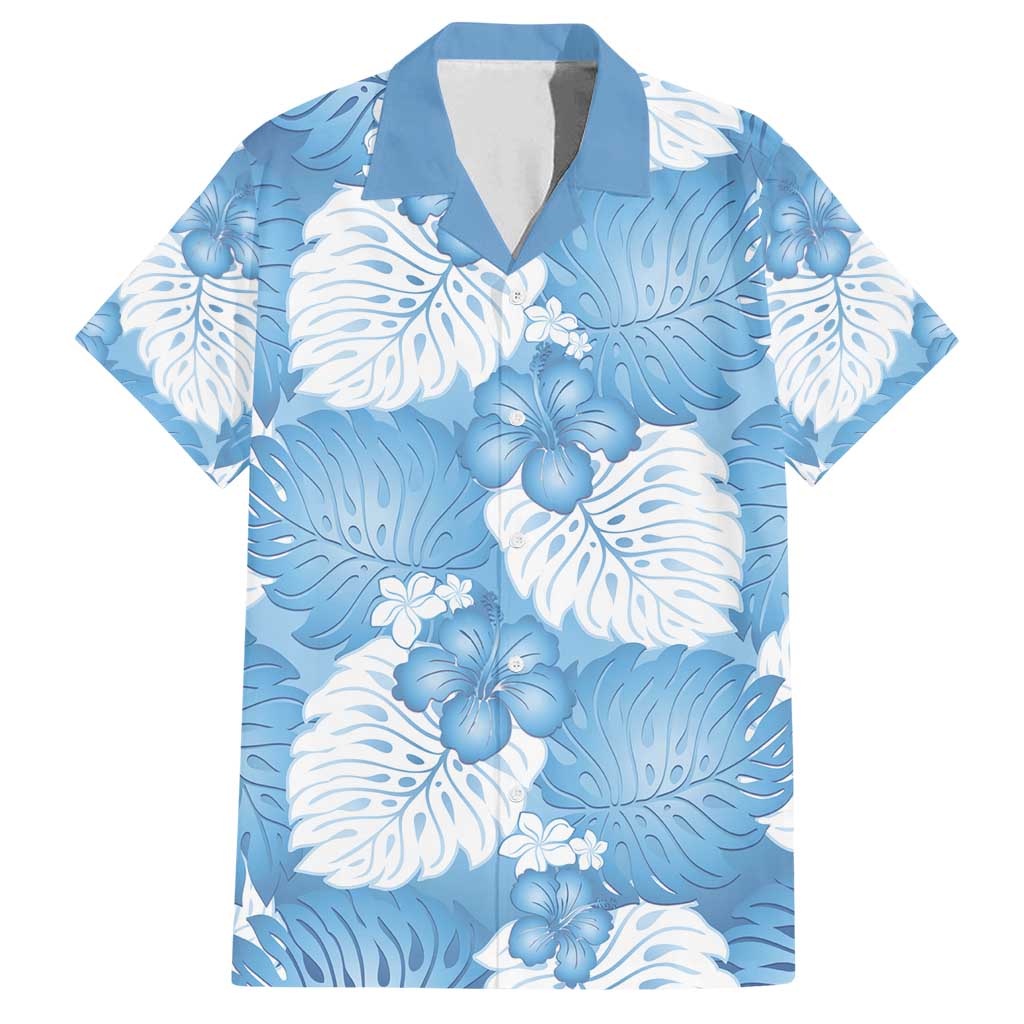 Blue Aloha Hawaii Family Matching Tank Maxi Dress and Hawaiian Shirt Monstera Hibiscus Plumeria Seamless Vibes - Polynesian Pride