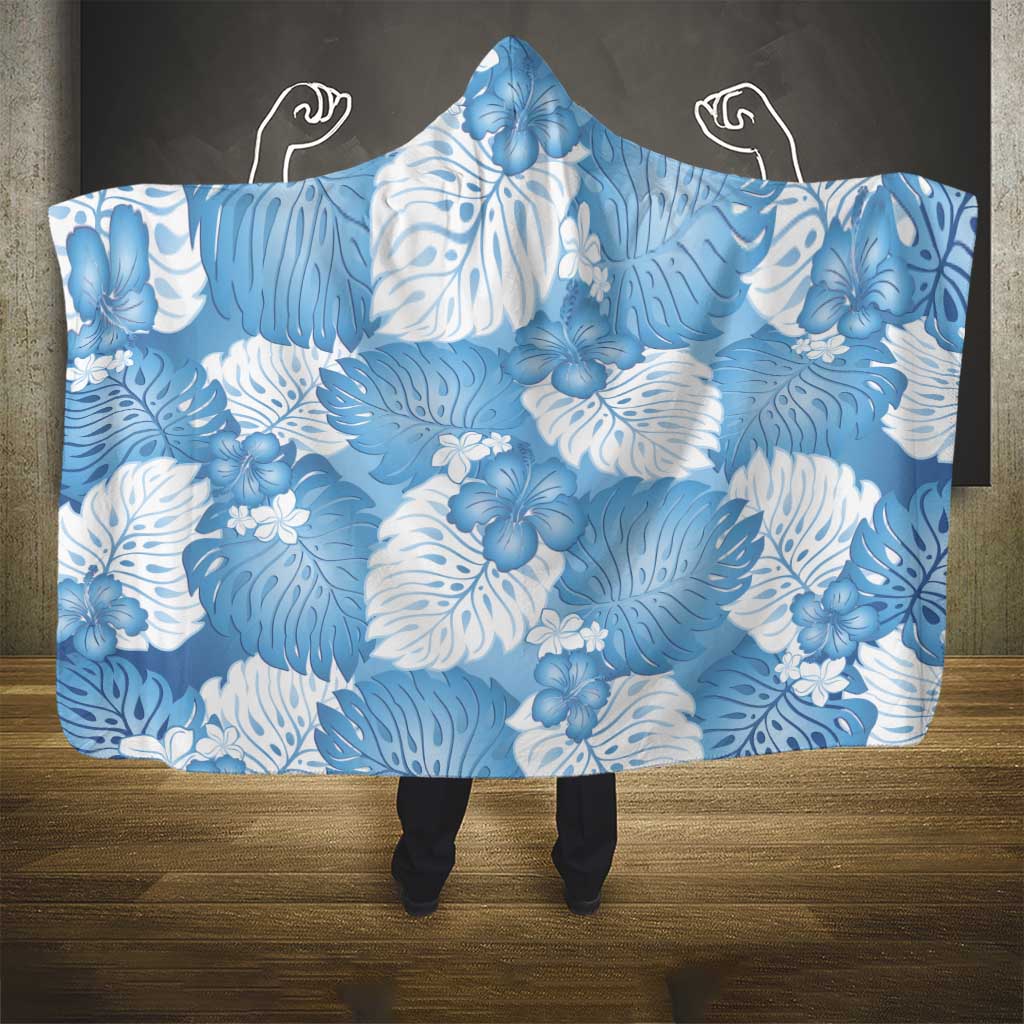 Blue Aloha Hawaii Hooded Blanket Monstera Hibiscus Plumeria Seamless Vibes - Polynesian Pride