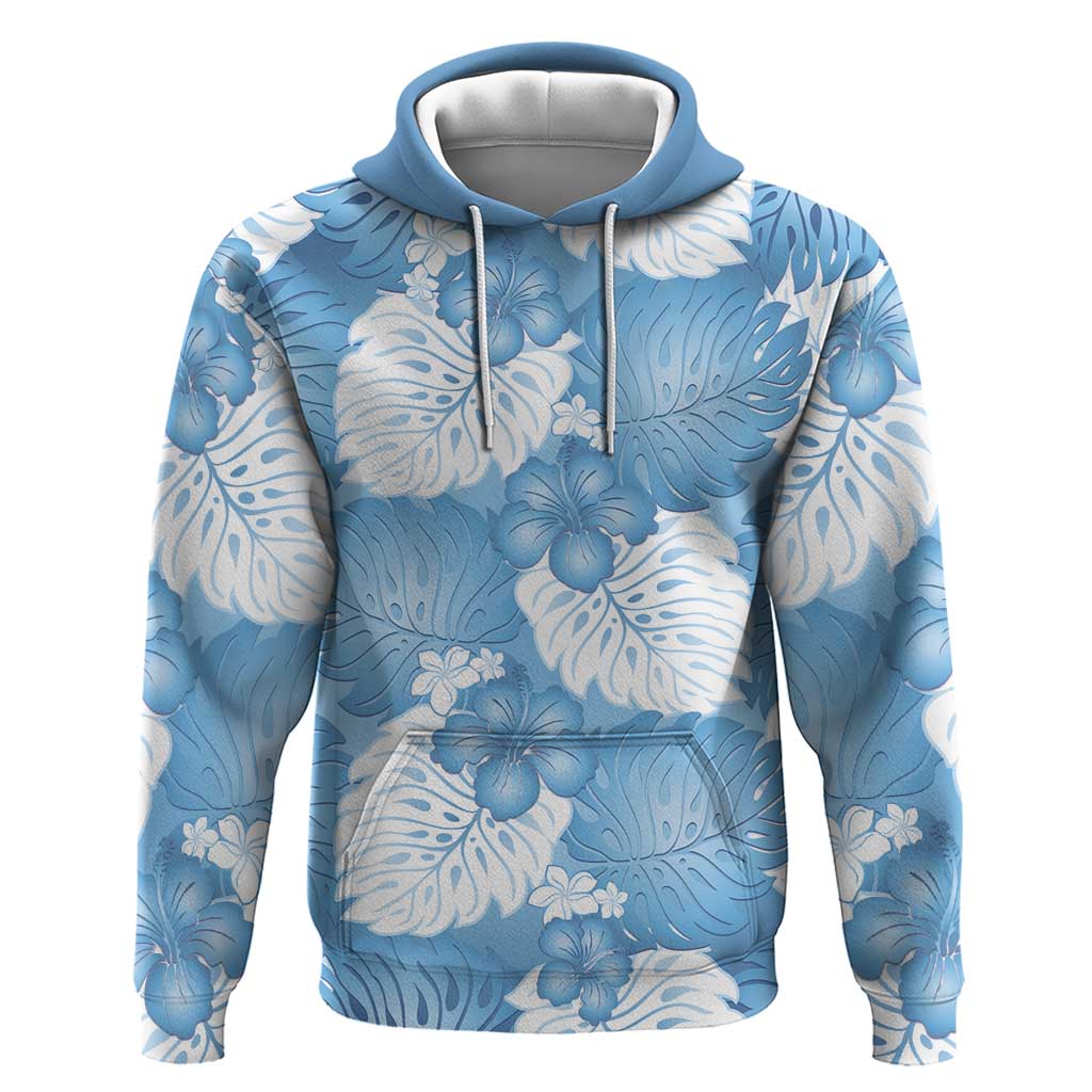 Blue Aloha Hawaii Hoodie Monstera Hibiscus Plumeria Seamless Vibes - Polynesian Pride