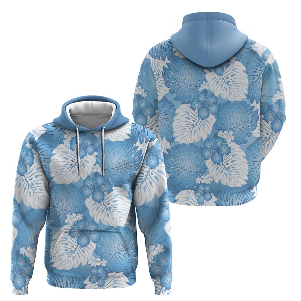 Blue Aloha Hawaii Hoodie Monstera Hibiscus Plumeria Seamless Vibes - Polynesian Pride
