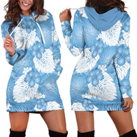 Blue Aloha Hawaii Hoodie Dress Monstera Hibiscus Plumeria Seamless Vibes - Polynesian Pride
