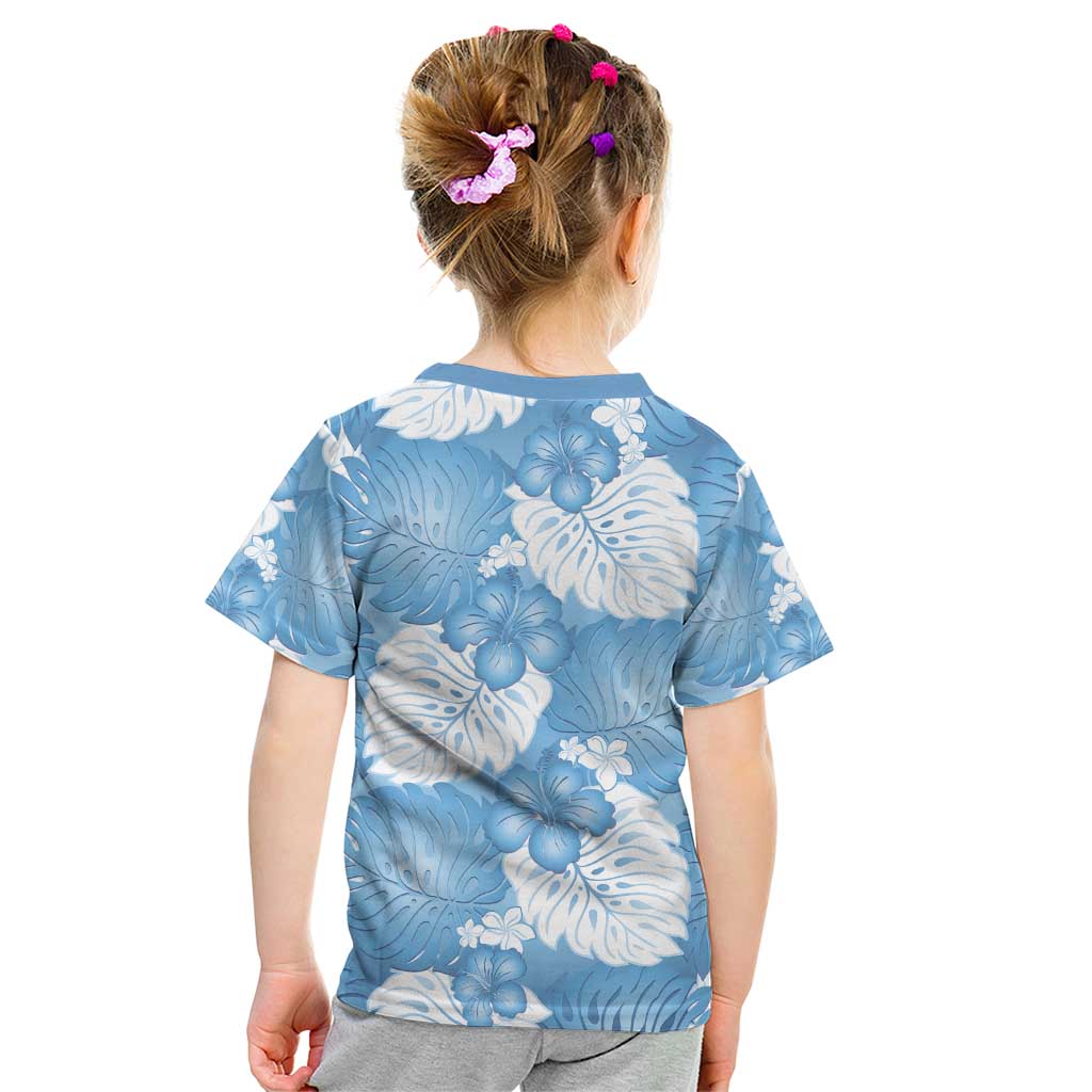 Blue Aloha Hawaii Kid T Shirt Monstera Hibiscus Plumeria Seamless Vibes - Polynesian Pride