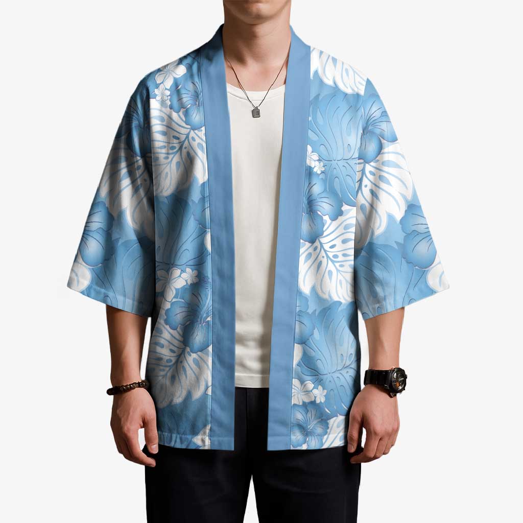 Blue Aloha Hawaii Kimono Monstera Hibiscus Plumeria Seamless Vibes - Polynesian Pride