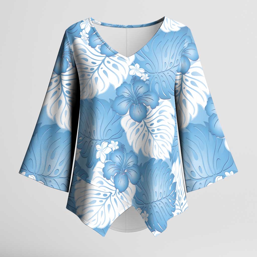 Blue Aloha Hawaii Kimono Sleeve Blouse Monstera Hibiscus Plumeria Seamless Vibes - Polynesian Pride