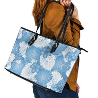 Blue Aloha Hawaii Leather Tote Bag Monstera Hibiscus Plumeria Seamless Vibes - Polynesian Pride